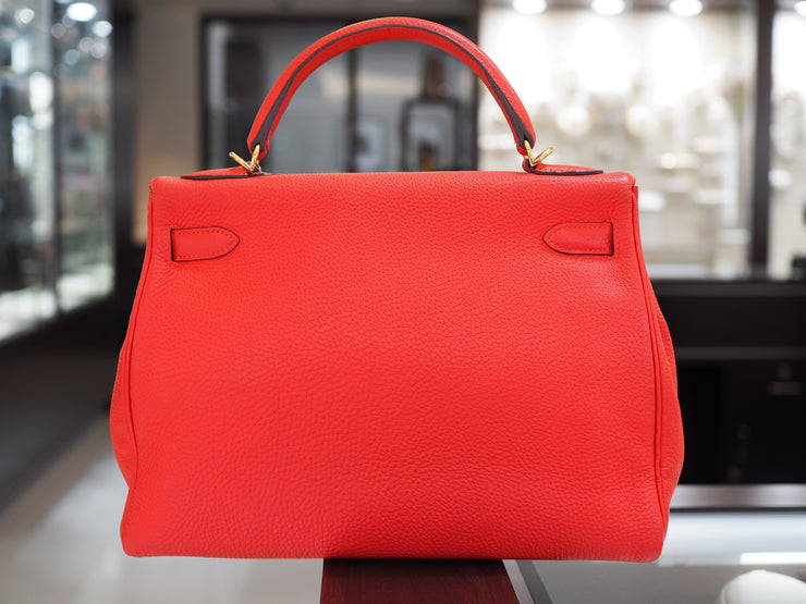 Hermes Togo Kelly II Retourne Size 32 Rouge Pivoine Bag