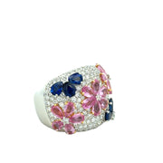 Statement Floral Sapphire and Diamond Ring in 18k White Gold