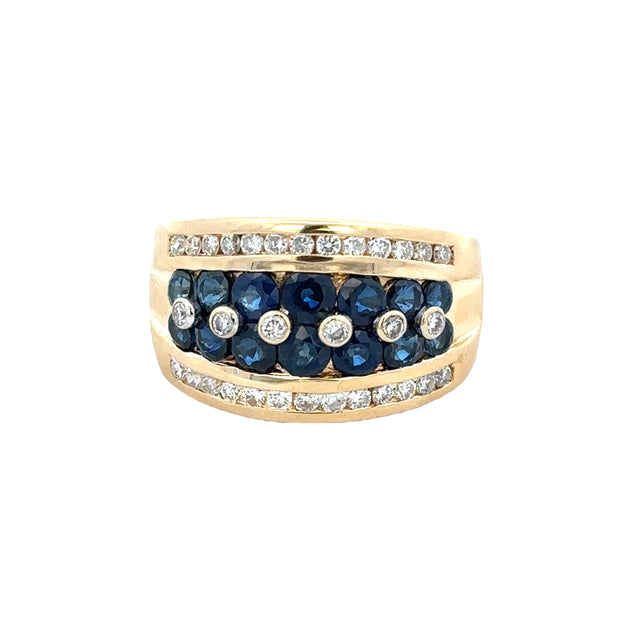 Wide Sapphire and Diamond Band in 18k Yellow Gold