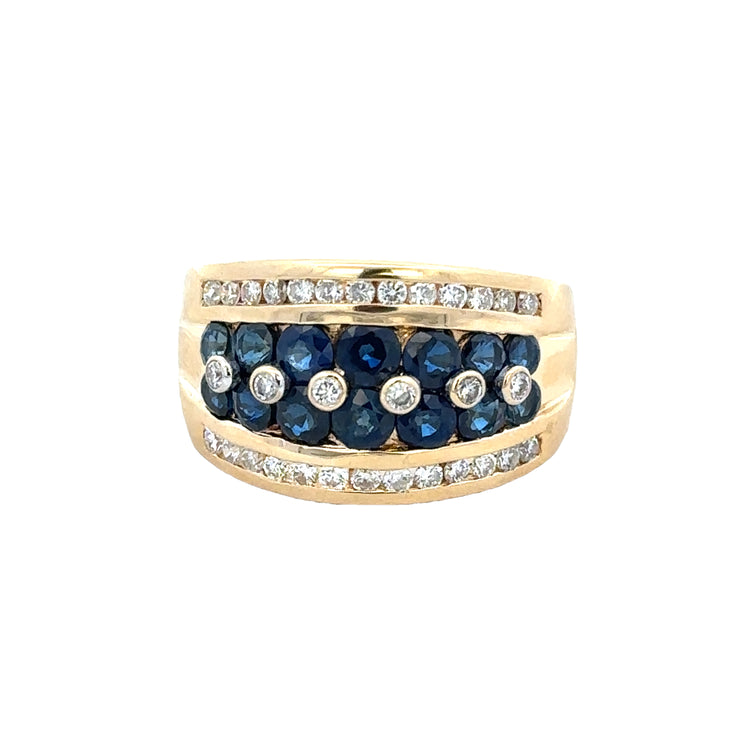 Wide Sapphire and Diamond Band in 18k Yellow Gold