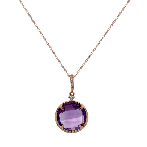 Amethyst and Diamond Pendant in Rose Gold