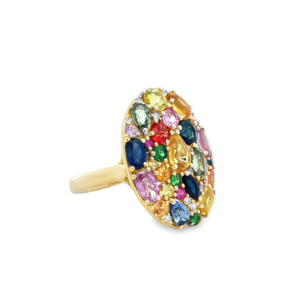 Multicolored Sapphire and Diamond Ring in Yellow Gold