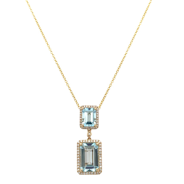 Blue Topaz and Diamond Pendant in Yellow Gold