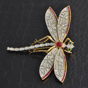 VIntage Platinum and Yellow Gold Dragonfly Brooch