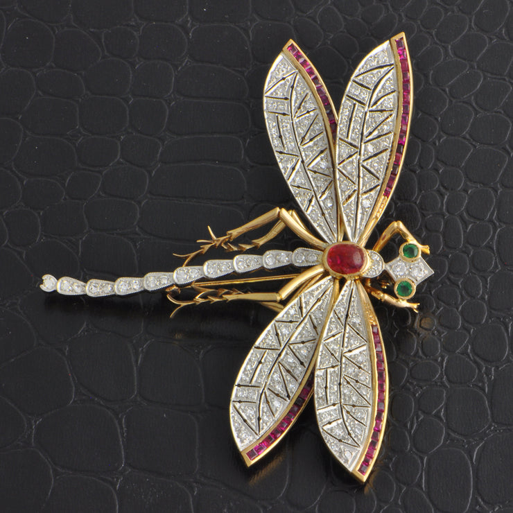 Antique Edwardian Platinum and Yellow Gold Dragonfly Brooch