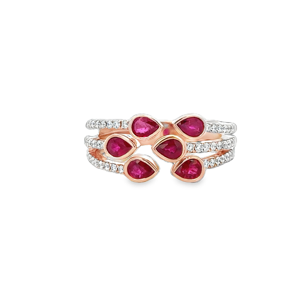 Ruby and Diamond Bypass Ring in Rose Gold