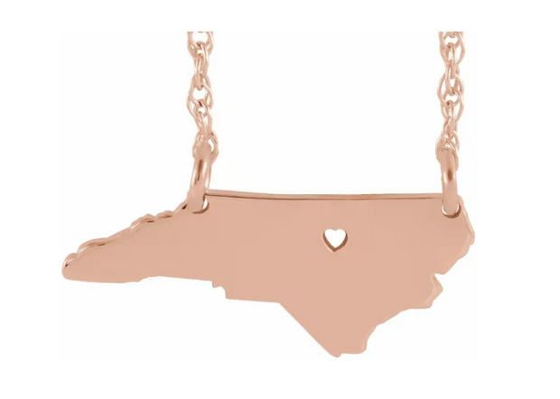 Helene Disaster Relief - North Carolina or South Carolina State Necklace with Heart Pierced City - 14K Gold