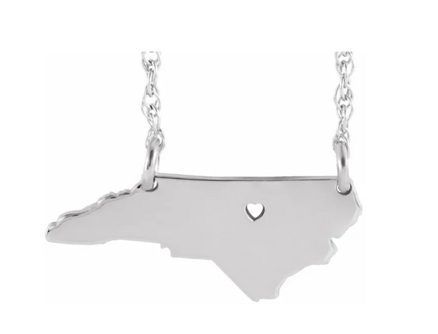 Helene Disaster Relief - North Carolina or South Carolina State Necklace with Heart Pierced City - 14K Gold